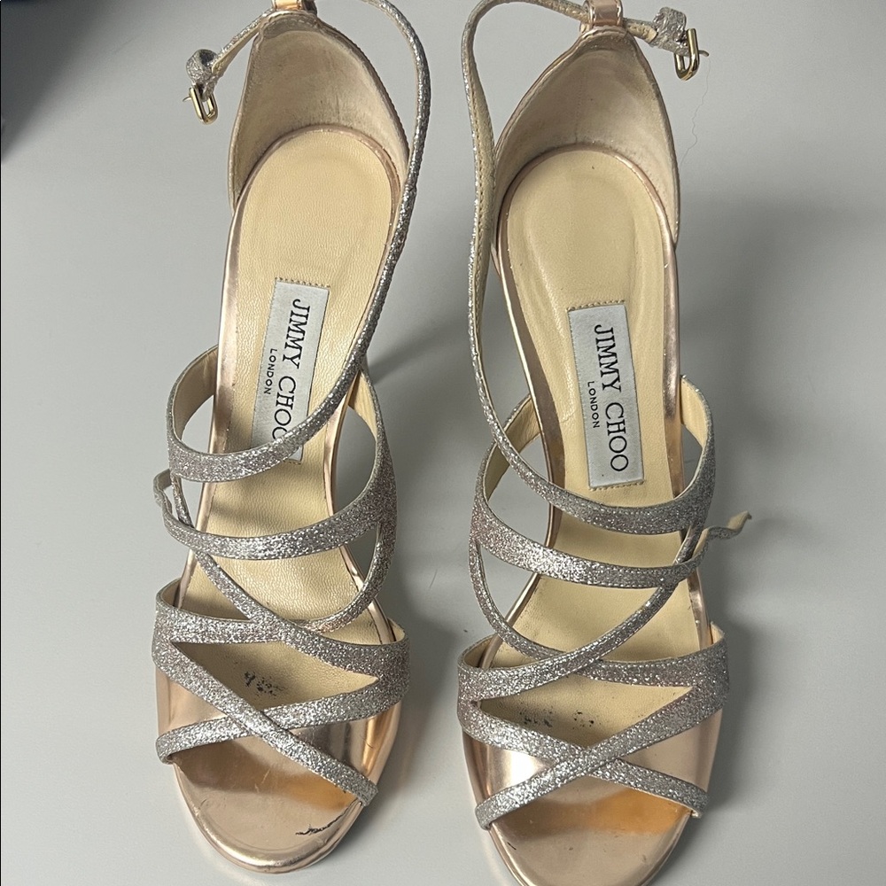 Jimmy Choo Glittering Gold Strappy Heels